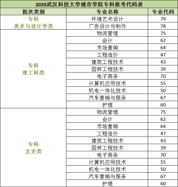 武汉科技大学城市学院专业代码